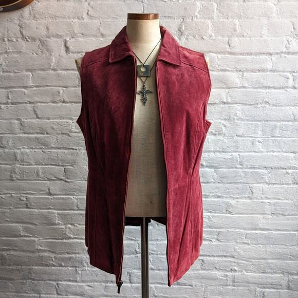 Y2K Red Leather Vest Suede Biker Minimalist Red Vintage Vest Spring Top Medium - Picture 1 of 10